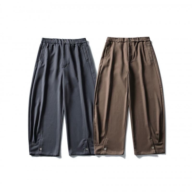 Men's loose ankle-length pleated pants with elastic waistband and adjustable hem Fashion Glam