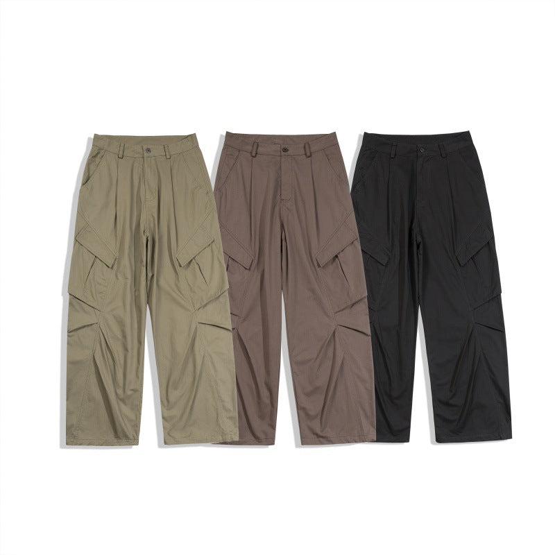 Men's Loose Technical Cargo Pants in Utility Baggy Cut with Asymmetric Flap and Pleat Pockets Fashion Glam