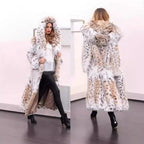 Women's Longer Faux Fur Coat with Hood and Lynx Look Fashion Glam