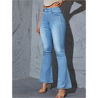 Women's High-waisted Flared Jeans with Pearl Embellishment and Sculpting Stretch waistband Fashion Glam