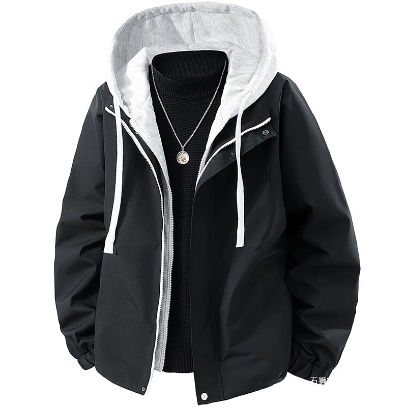 Men's lightweight wind and water-repellent hooded transitional jacket with fleece-lined hood and elastic hem Fashion Glam