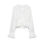 Women Ruffled Blouse with Drawstring, Balloon Sleeves and Ruffle Hem Fashion Glam