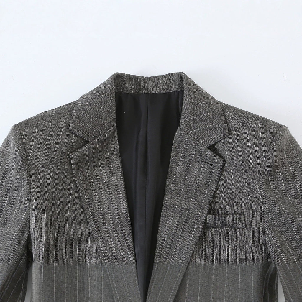 Women's Short Cut Pinstripe Blazer with Side Cut-Outs and Lacing Detail Fashion Glam