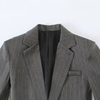 Women's Short Cut Pinstripe Blazer with Side Cut-Outs and Lacing Detail Fashion Glam
