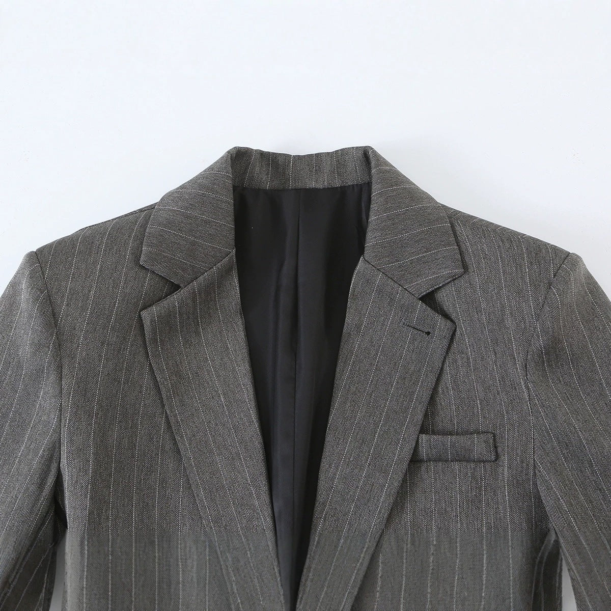 Women's Short Cut Pinstripe Blazer with Side Cut-Outs and Lacing Detail Fashion Glam