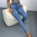 Women's waist-hugging super stretch skinny jeans with patch front piped pockets Fashion Glam