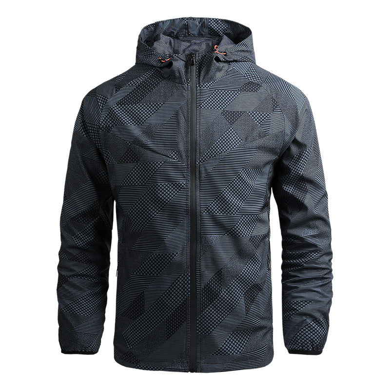 Men's breathable softshell hoodie with geometric allover print and athletic fit Fashion Glam