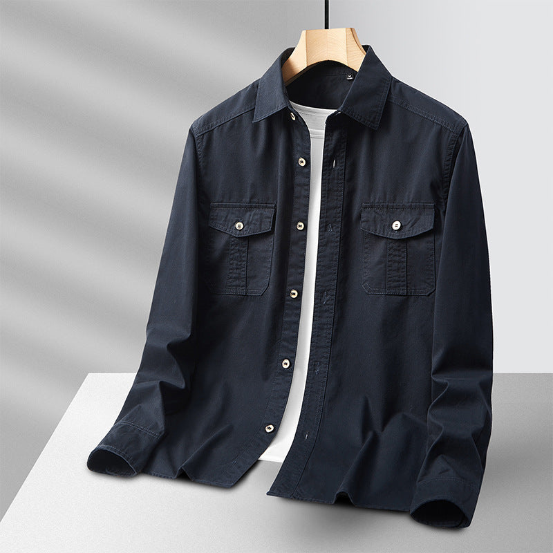Men's Lightweight Cotton Utility Shirt Jacket with Flap Pockets and Full Button Placket Fashion Glam