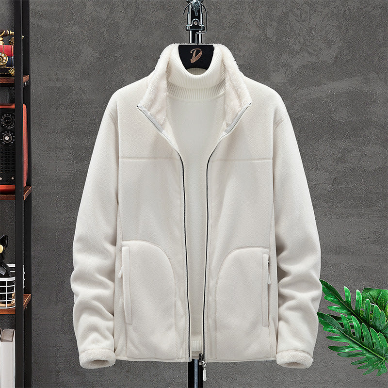 Women Cozy Fleece Jacket with Teddy Lining, Stand Collar and Two Zip Pockets Fashion Glam