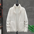 Women Cozy Fleece Jacket with Teddy Lining, Stand Collar and Two Zip Pockets Fashion Glam