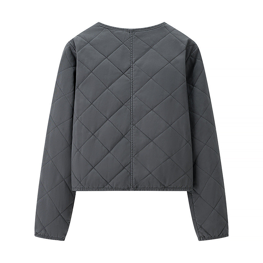 Women’s short quilted jacket with diamond quilting, full zip and integrated pockets Fashion Glam