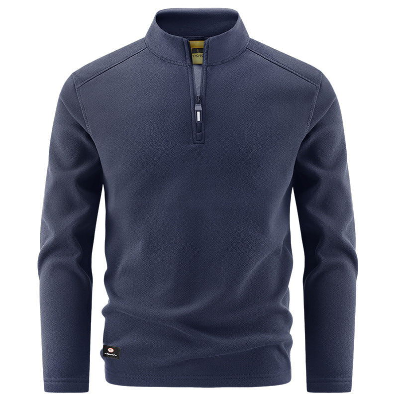 Men's Thermal Fleece Pullover with Short Zipper and Stand-Up Collar Fashion Glam