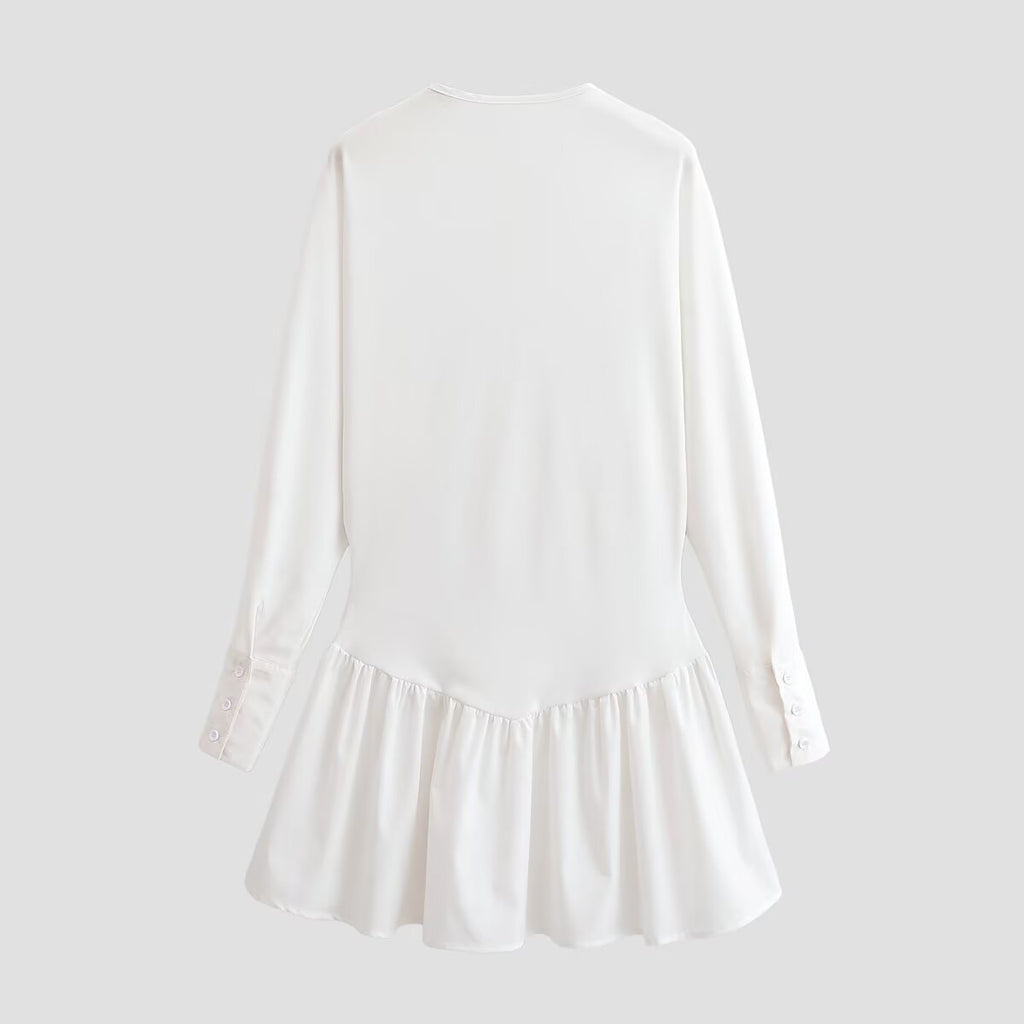 Women Loose Long Sleeve Tunic Dress with Henley Button Placket and Tiered Skirt Fashion Glam