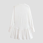 Women Loose Long Sleeve Tunic Dress with Henley Button Placket and Tiered Skirt Fashion Glam
