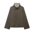 Women's short cape coat with high stand-up collar, concealed button placket and slanted pockets Fashion Glam