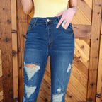 Women's high-waisted destroyed flared jeans with sculpting comfort waistband Fashion Glam