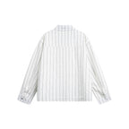 Unisex Striped Overshirt Jacket with Shirt Collar and Concealed Zipper Fashion Glam