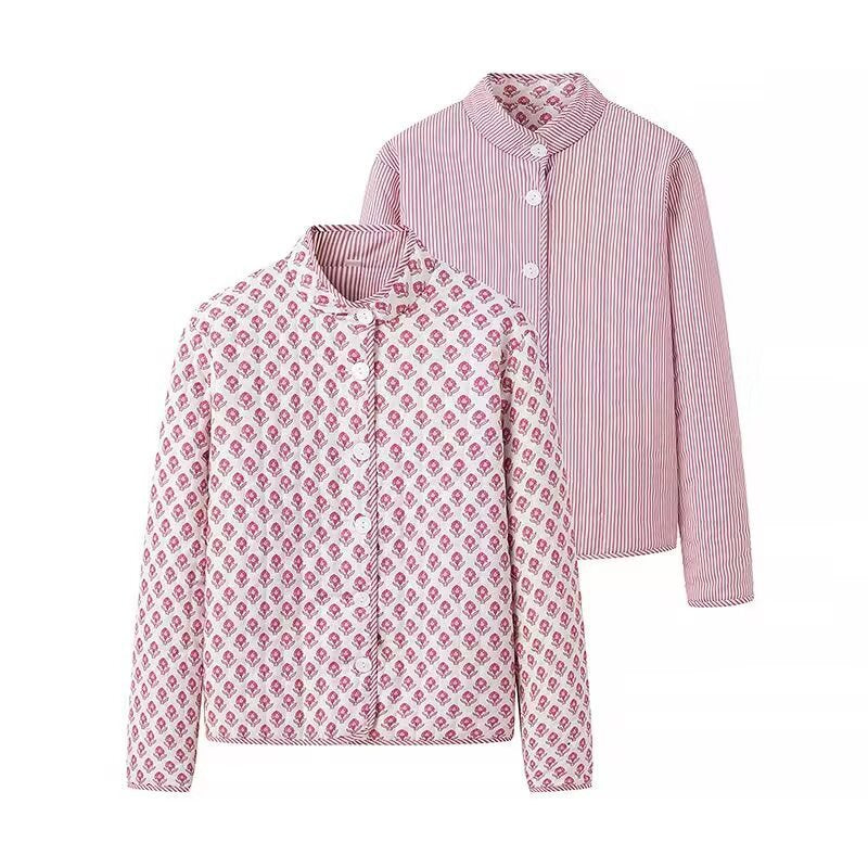 Ladies lightweight quilted stand collar jacket with allover print and mother-of-pearl buttons Fashion Glam