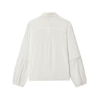 Ladies blouse with delicate lace appliqué, concealed button placket and balloon sleeves Fashion Glam