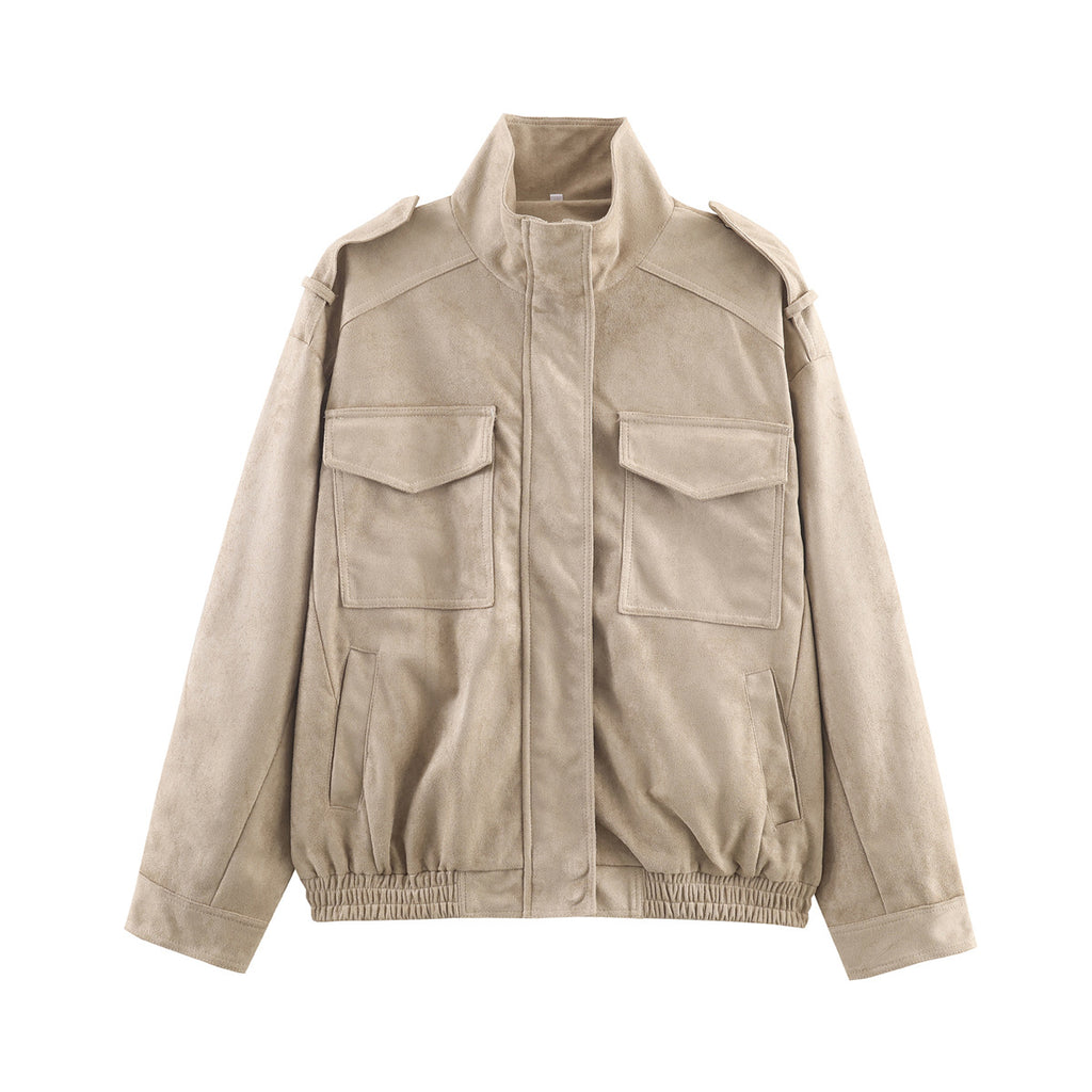 Women’s short jacket in military style with epaulets, patch chest pockets, and elastic hem Fashion Glam