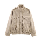 Women’s short jacket in military style with epaulets, patch chest pockets, and elastic hem Fashion Glam