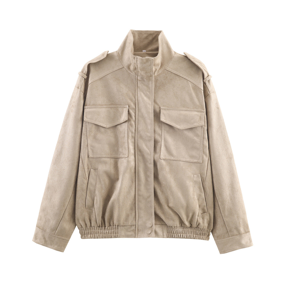 Women’s short jacket in military style with epaulets, patch chest pockets, and elastic hem Fashion Glam
