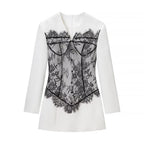 Women's Tailored Mini Dress with Corset Look and Lace Appliqué Fashion Glam