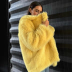 Women’s Short Oversized Faux Fur Coat with Voluminous Shawl Collar Fashion Glam