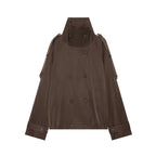 Women's Cape-like Short Double-breasted Trench Coat with High Stand Collar and Adjustable Cuffs Fashion Glam