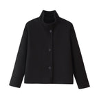 Women's Boxy Short Jacket with High Stand Collar and Concealed Button Placket Fashion Glam