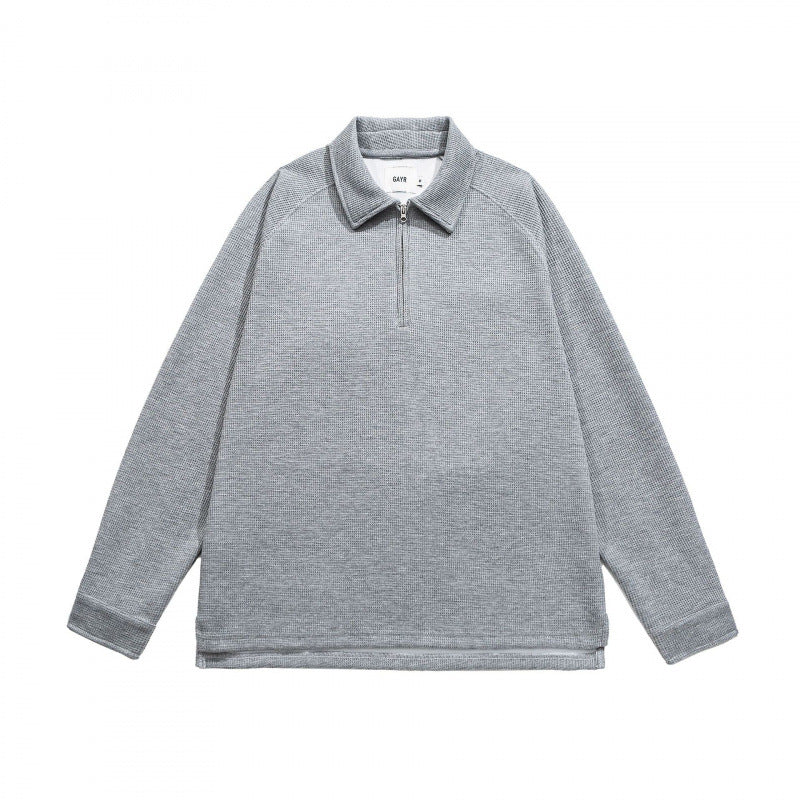 Men's Waffle Knit Half-Zip Pullover with Polo Collar Fashion Glam