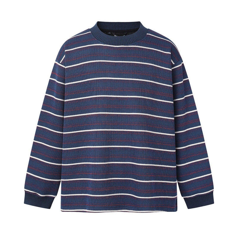 Unisex locker-fit structured knit sweater with round neck and maritime stripes Fashion Glam