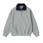 Unisex Oversize Half-zip Sweatshirt with contrasting Kent collar, kangaroo pocket, and ribbed cuffs Fashion Glam