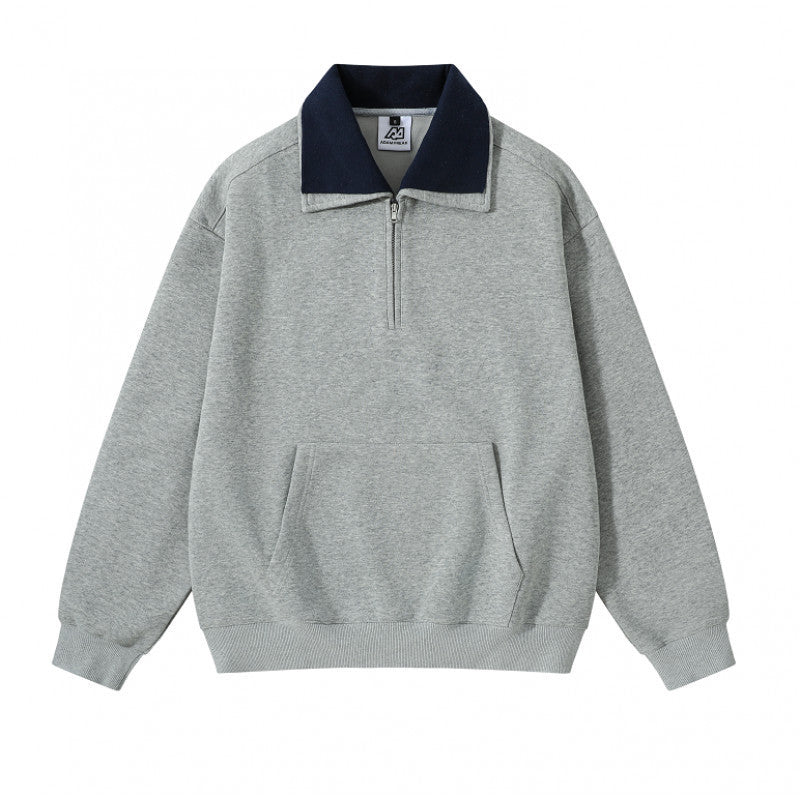 Unisex Oversize Half-zip Sweatshirt with contrasting Kent collar, kangaroo pocket, and ribbed cuffs Fashion Glam