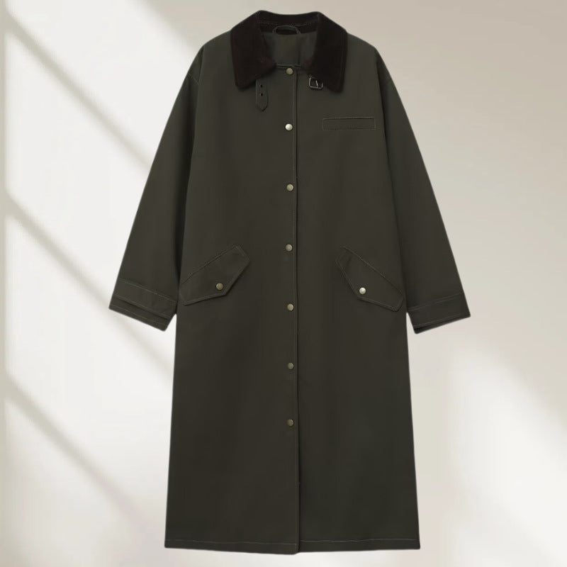 Women’s Long Waterproof Oversized Coat with Cord Collar, Snap Button Placket and Flap Pockets Fashion Glam