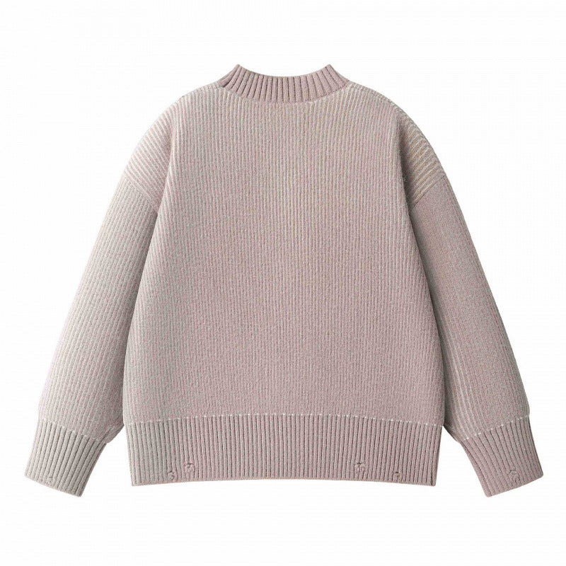 Unisex Oversize Knit Sweater with Round Neck, Ribbed Texture and Extended Hem Fashion Glam