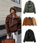 Women Oversize Bomber Jacket with Wide Lapel Collar, Waist Belt and Shoulder Epaulettes Fashion Glam