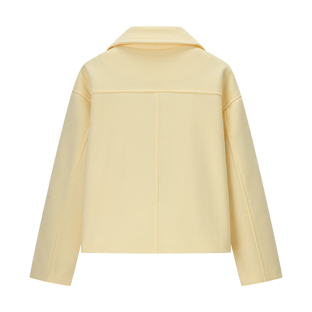 Women’s short coat in peacoat style made of wool blend with boxy oversized silhouette Fashion Glam
