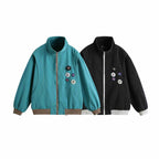 Unisex Boxige lightweight bomber jacket with stand-up collar, front zipper and badge applications Fashion Glam