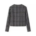 Women's Short Bouclé Tweed Jacket with Round Neckline and Decorative Buttons Fashion Glam
