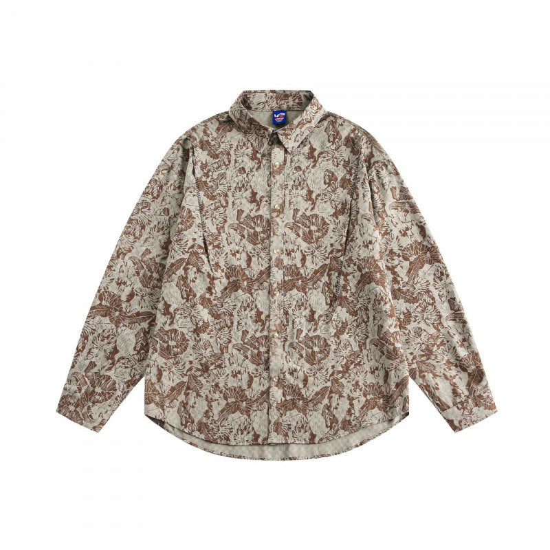 Unisex Oversize Shirt with floral jacquard pattern and rounded hem Fashion Glam