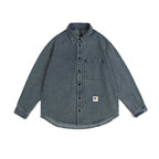 Unisex Boxy Denim Overshirt with Chest Pocket and Stonewashed Look Fashion Glam