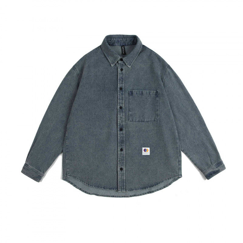 Unisex Boxy Denim Overshirt with Chest Pocket and Stonewashed Look Fashion Glam