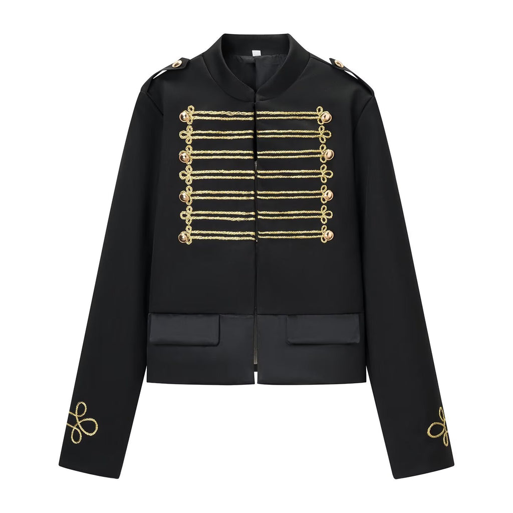 Ladies short parade jacket in uniform style with decorative cords and flap pockets Fashion Glam
