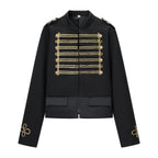 Ladies short parade jacket in uniform style with decorative cords and flap pockets Fashion Glam