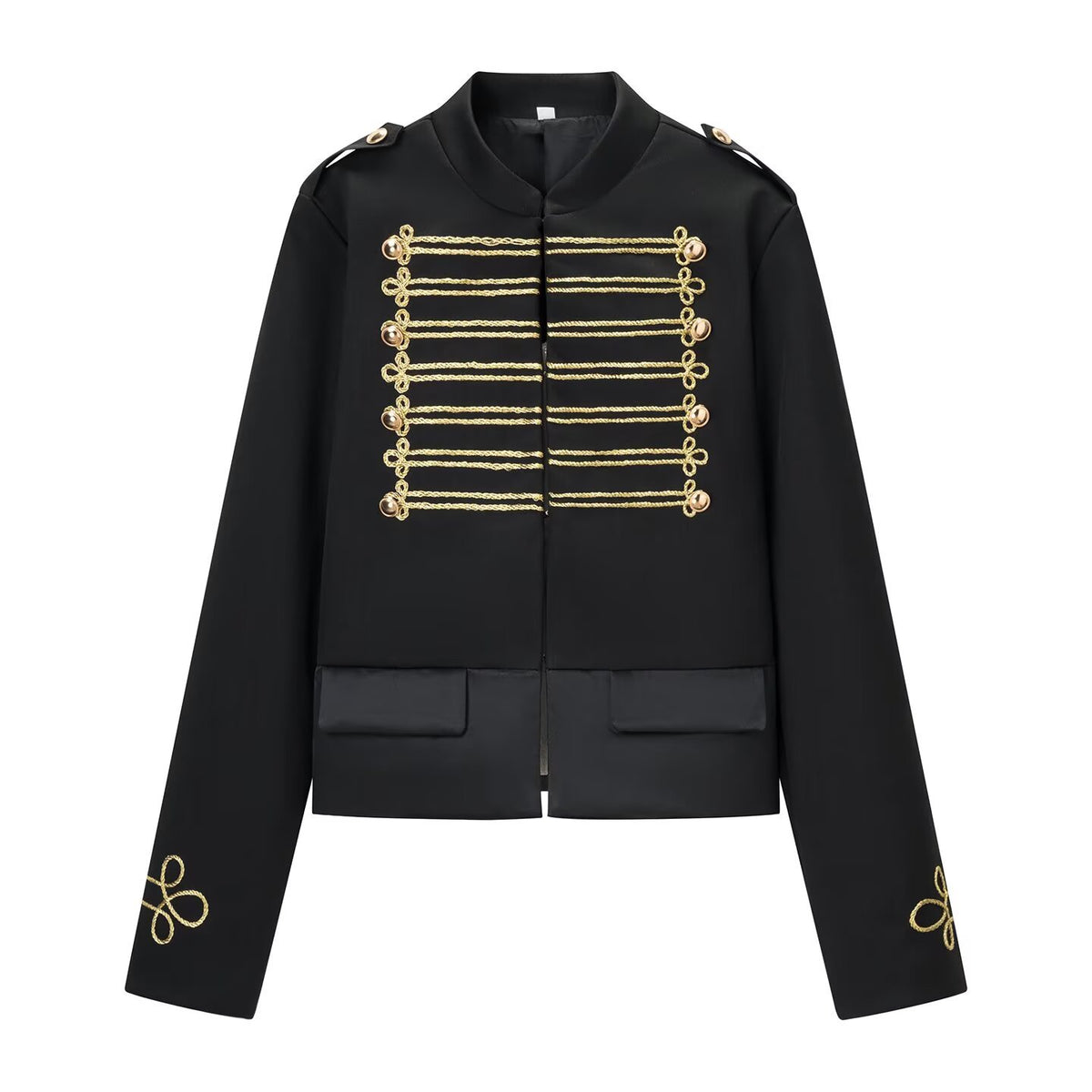 Ladies short parade jacket in uniform style with decorative cords and flap pockets Fashion Glam