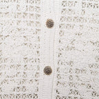 Women's Crocheted Short Jacket in Boucle Look with Decorative Buttons and Patch Pockets Fashion Glam