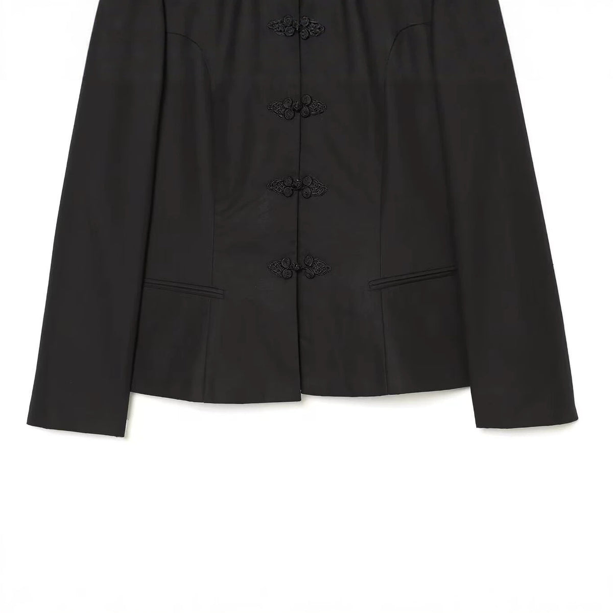 Women's jacket in Mandarin style with stand-up collar and decorative frog closures Fashion Glam