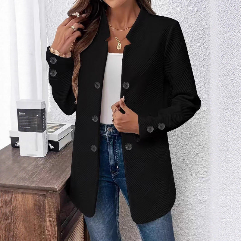 Women Tailored Long Blazer with Textured Quilted Look Fashion Glam