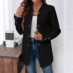 Women Tailored Long Blazer with Textured Quilted Look Fashion Glam